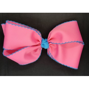 Pink (Hot Pink) / Turquoise Pico Stitch Bow - 7 Inch