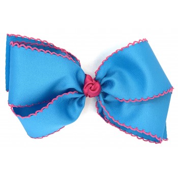 Blue (Turquoise) / Shocking Pink Pico Stitch Bow - 7 Inch
