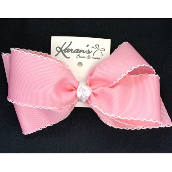 Pink (150 Pink) / White Pico Stitch Bow - 7 Inch