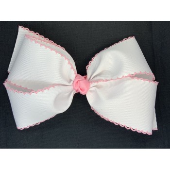 White (150 Pink) Pico Stitch Bow - 7 Inch