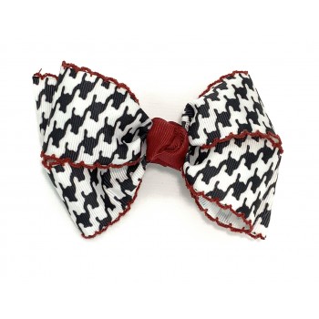 Black (Houndstooth) Cranberry Pico Stitch Bow - 4 Inch
