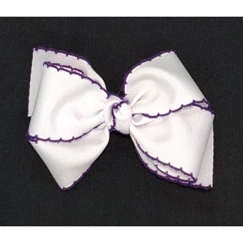 White / Purple Pico Stitch Bow - 4 Inch