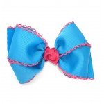 Blue (Turquoise) / Shocking Pink Pico Stitch Bow - 4 Inch