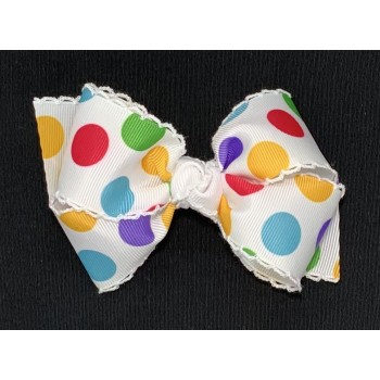 White / Gumball Dots Bow - 4 inch