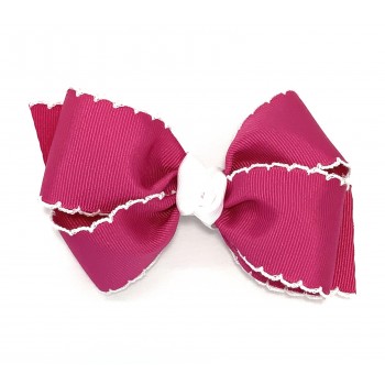 Pink (Azalea) / White Pico Stitch Bow - 4 Inch