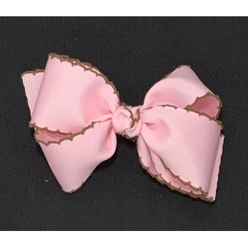 Pink (Light Pink) / Brown Pico Stitch Bow - 4 Inch