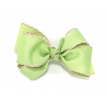 Green (Lime Juice) / 150 Pink Pico Stitch Bow - 4 Inch