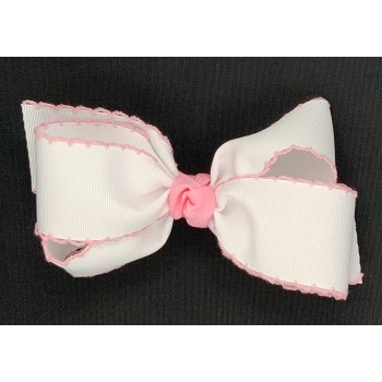 White (150 Pink) Pico Stitch Bow - 5 Inch