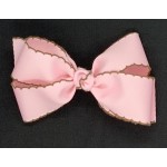 Pink (Light Pink) / Brown Pico Stitch Bow - 5 Inch