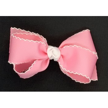 Pink (150 Pink) / White Pico Stitch Bow - 5 Inch