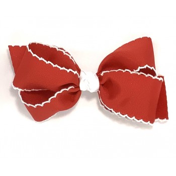 Red / White Pico Stitch Bow - 5 Inch