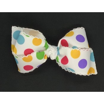 White / Gumball Dots Bow - 5 inch