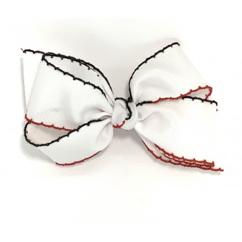 White / Red & Black Pico Stitch Bow - 5 Inch