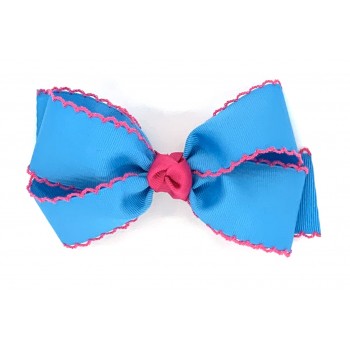 Blue (Turquoise) / Shocking Pink Pico Stitch Bow - 5 Inch