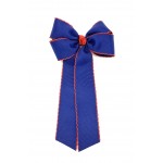 Blue (Light Navy) / Red Pico Stitch Bow - 5 inch With Tails